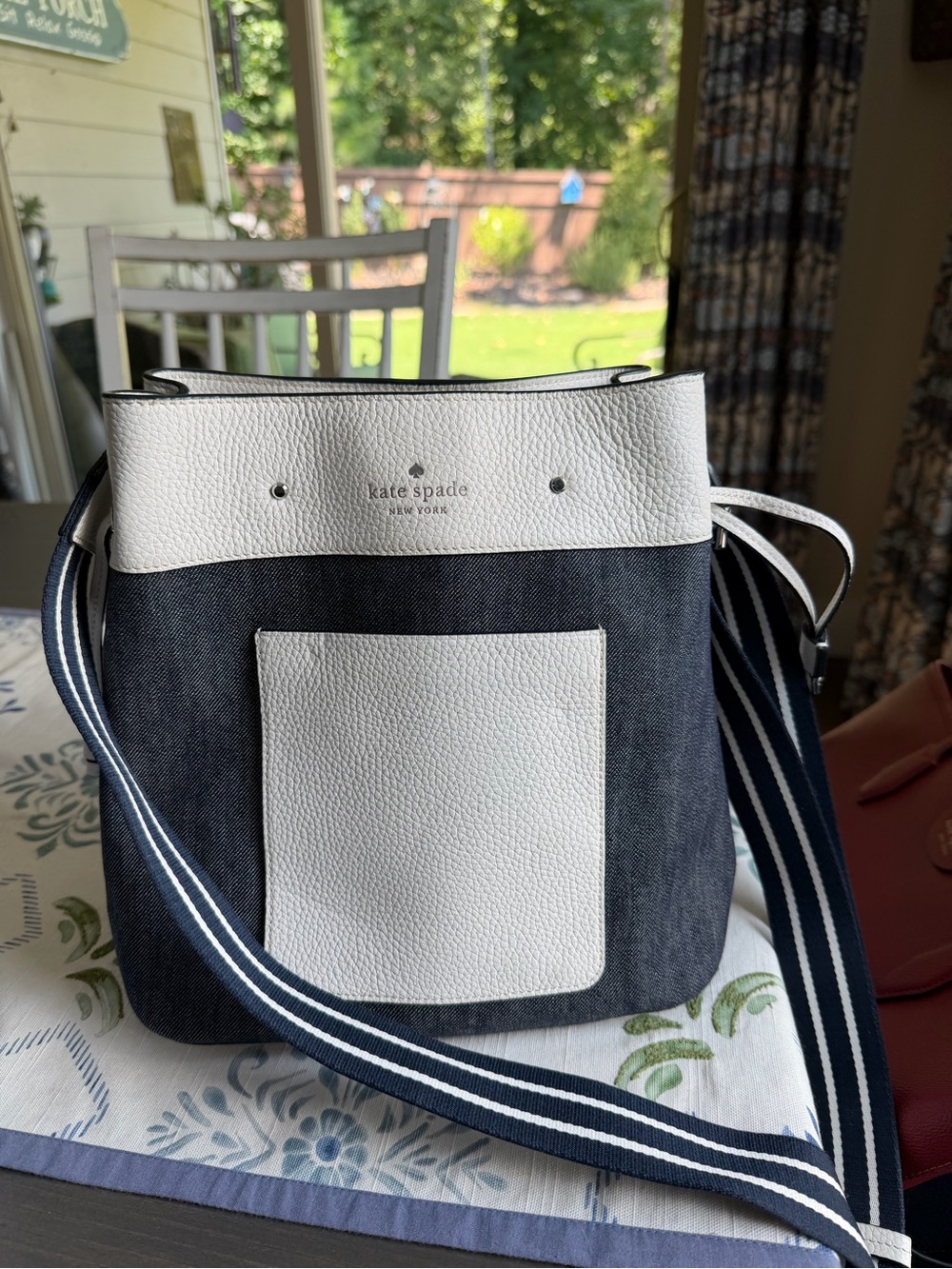 kate spade Navy and White Canvas Messenger Bag